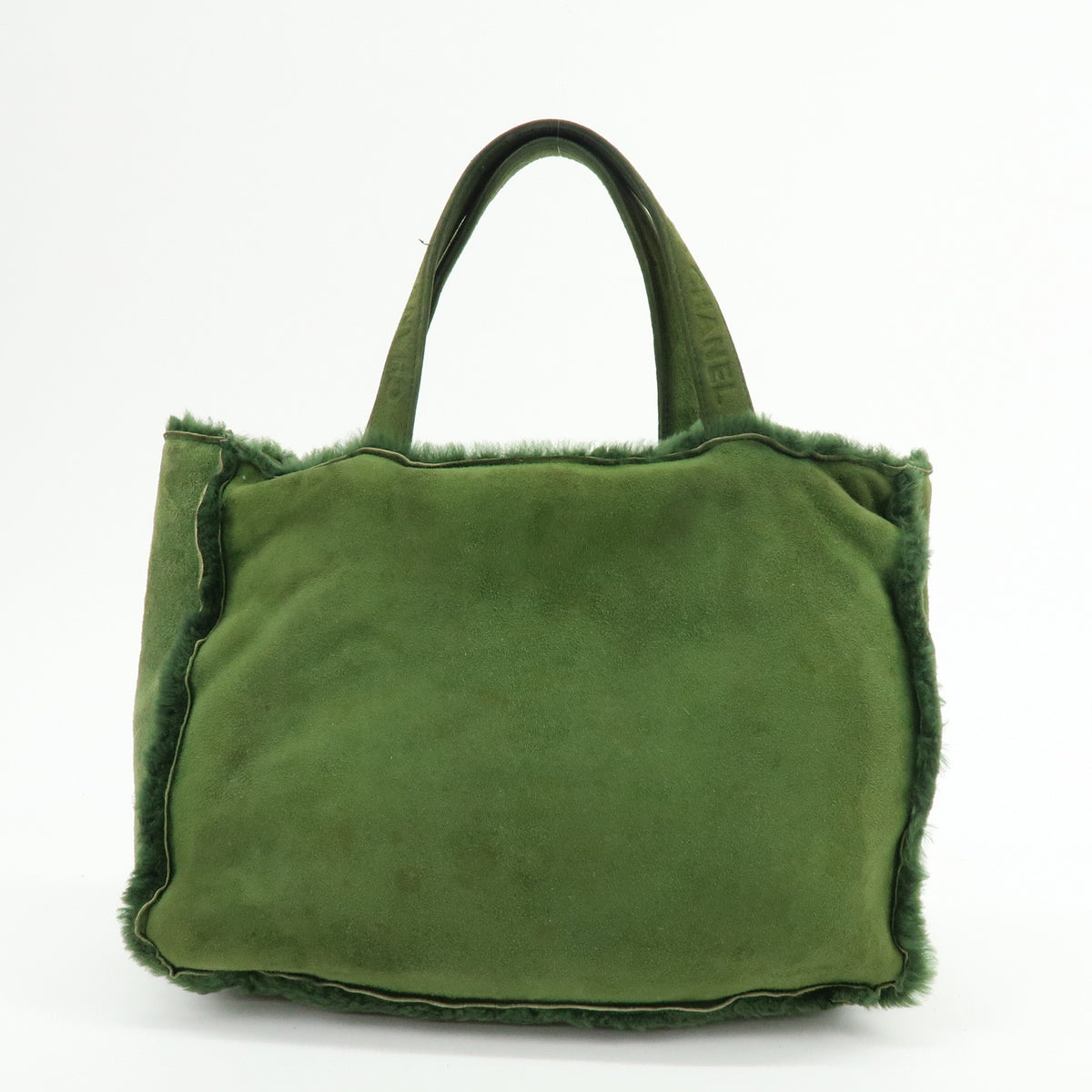 CHANEL Suede Mouton Tote Bag Hand Bag Green