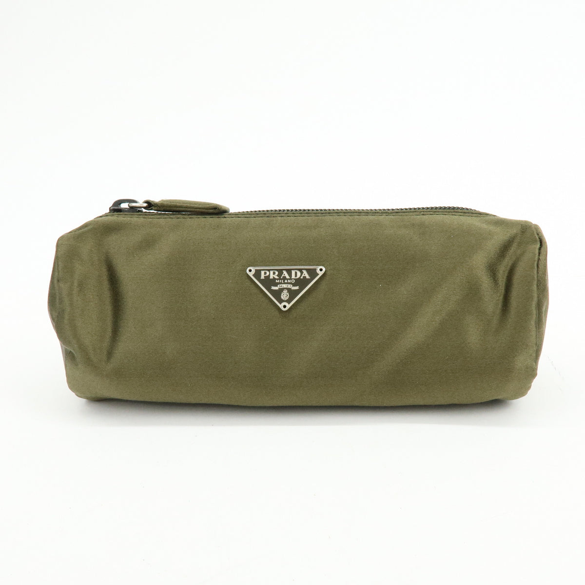 PRADA Triangle Logo Lot of 2 Nylon Pouch Cosmetic Case Black Khaki