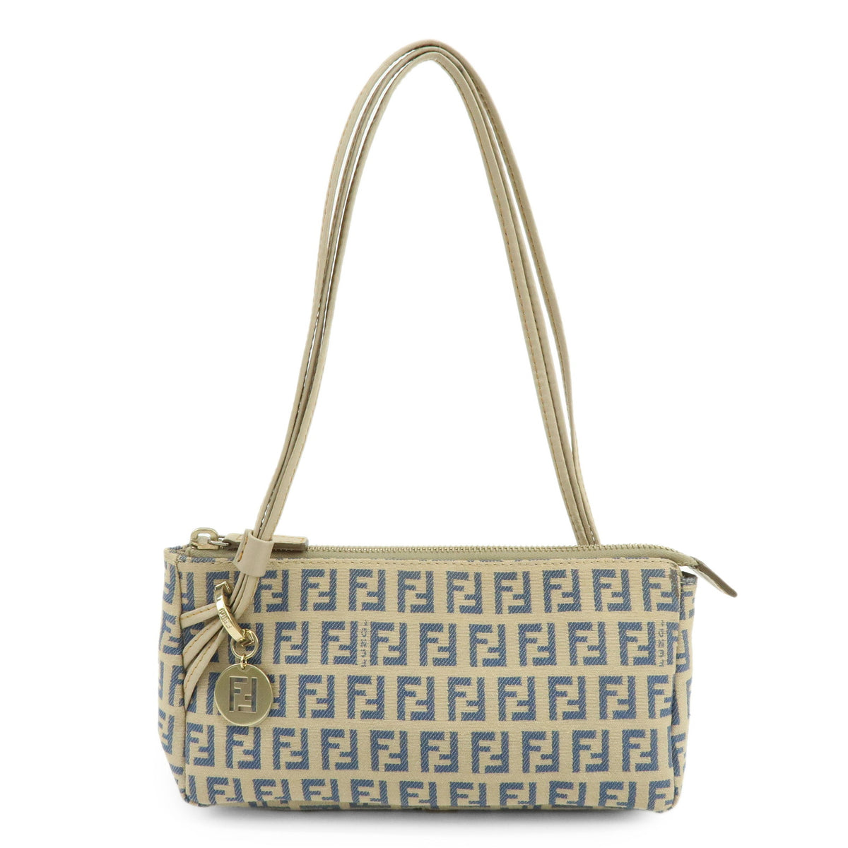 FENDI Zucchino Canvas Leather Mini Hand Bag Pouch Beige 8BR513