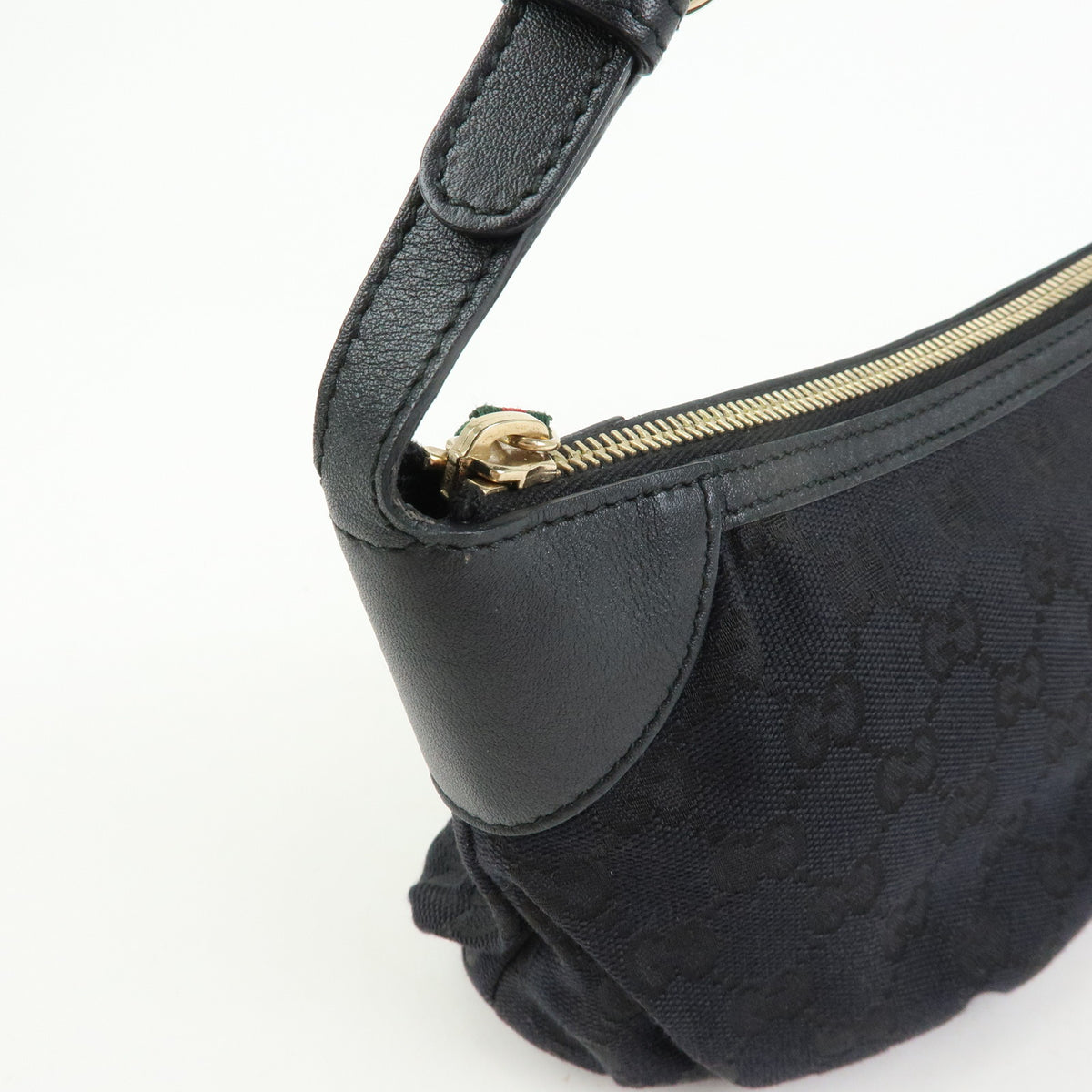 GUCCI Sherry GG Canvas Leather Accessory Pouch Hand Bag Black 224093
