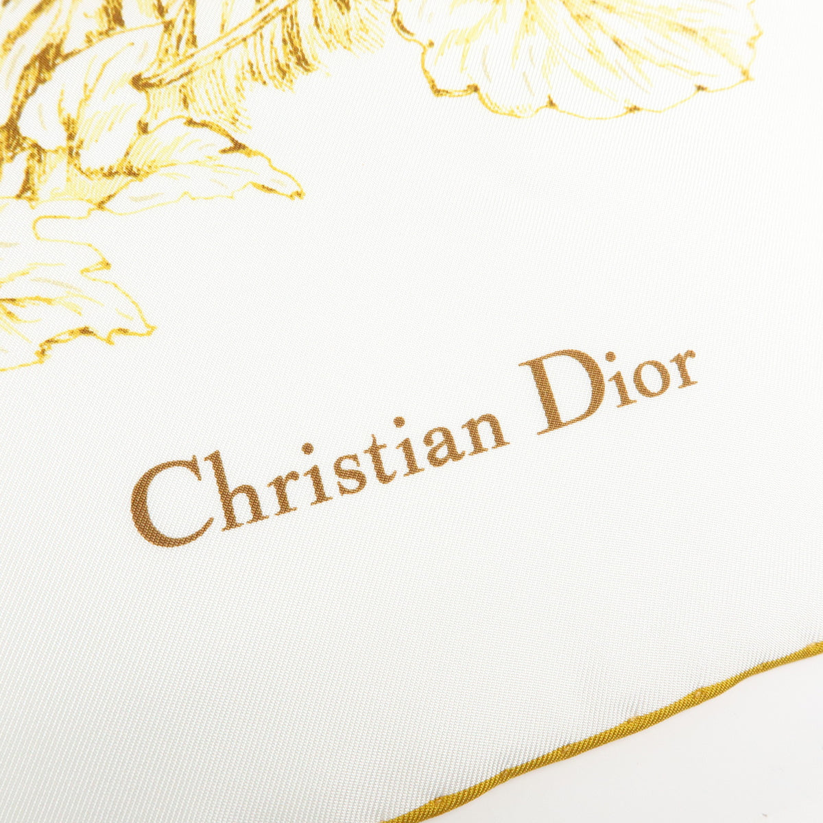 Christian Dior Silk 100% Gold Butterfly Pattern Scarf White Gold