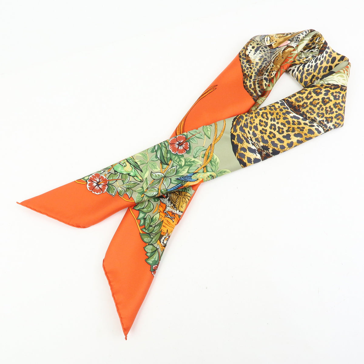 HERMES Carre 90 Silk 100% Scarf JUNGLE LOVE Red Green Ivory