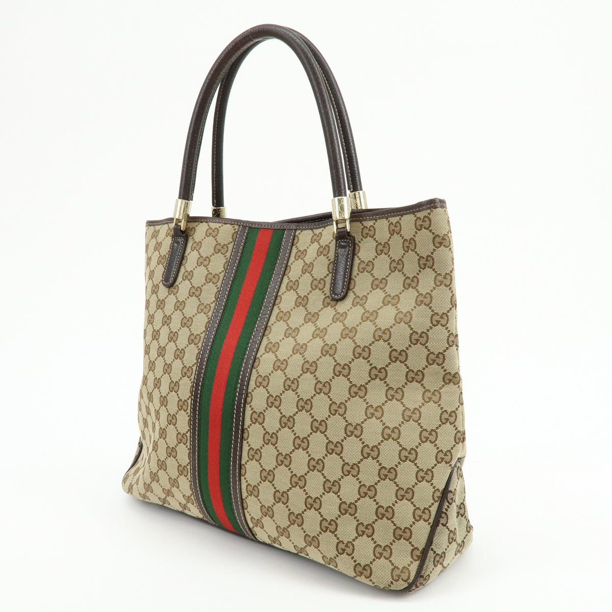 GUCCI Sherry GG Canvas Leather Tote Bag Shoulder Bag Beige Brown 162160