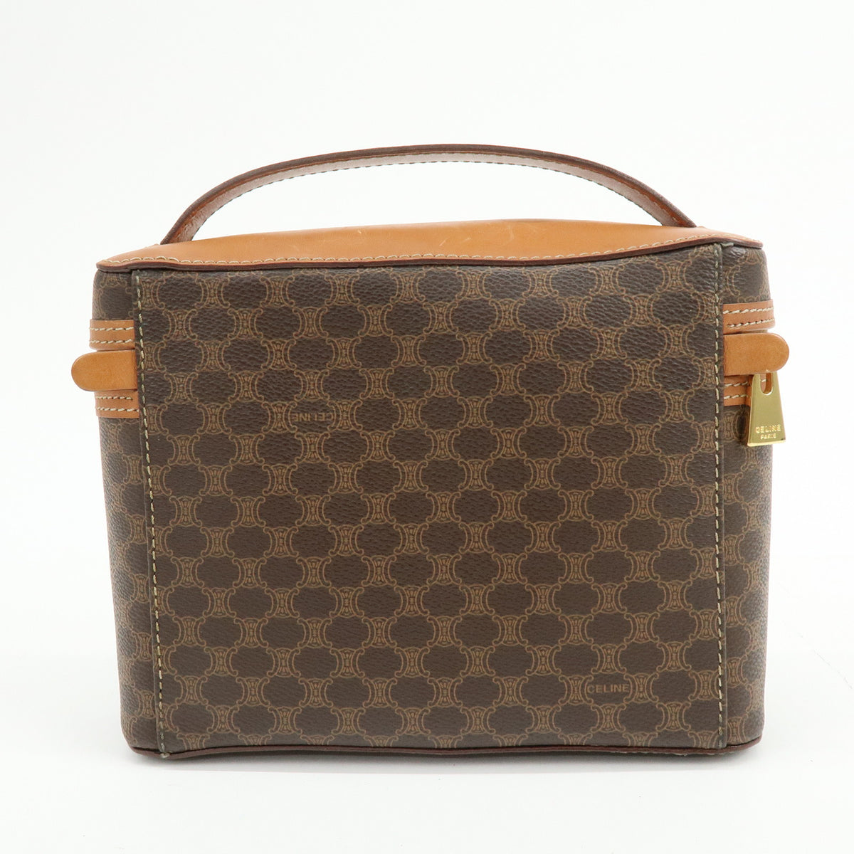 CELINE Macadam PVC Leather Hand Bag Vanity Bag Brown