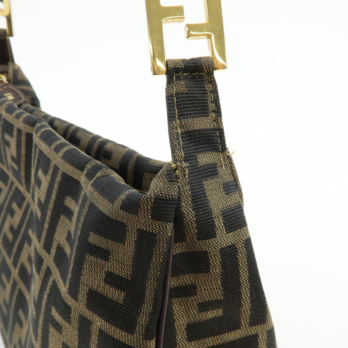 FENDI Zucca Jacquard Canvas Leather Shoulder Bag Hand Bag Brown