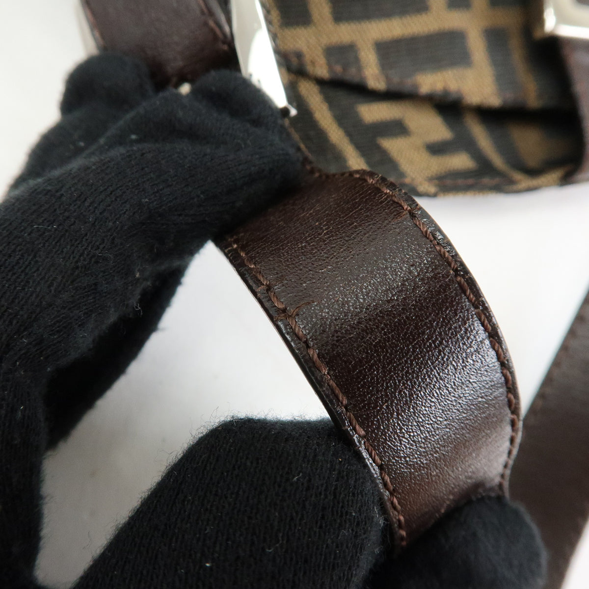 FENDI Zucca Canvas Leather Shoulder Bag Brown Black 125895