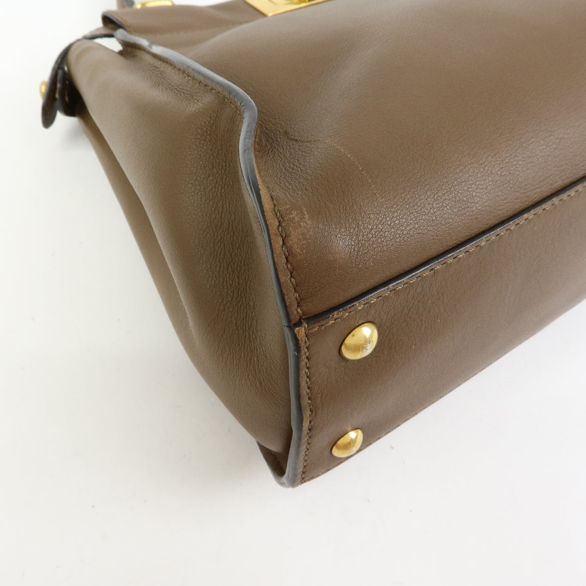 FENDI Peekaboo Medium Leather 2Way Hand Bag Shoulder Bag Brown 8BN290