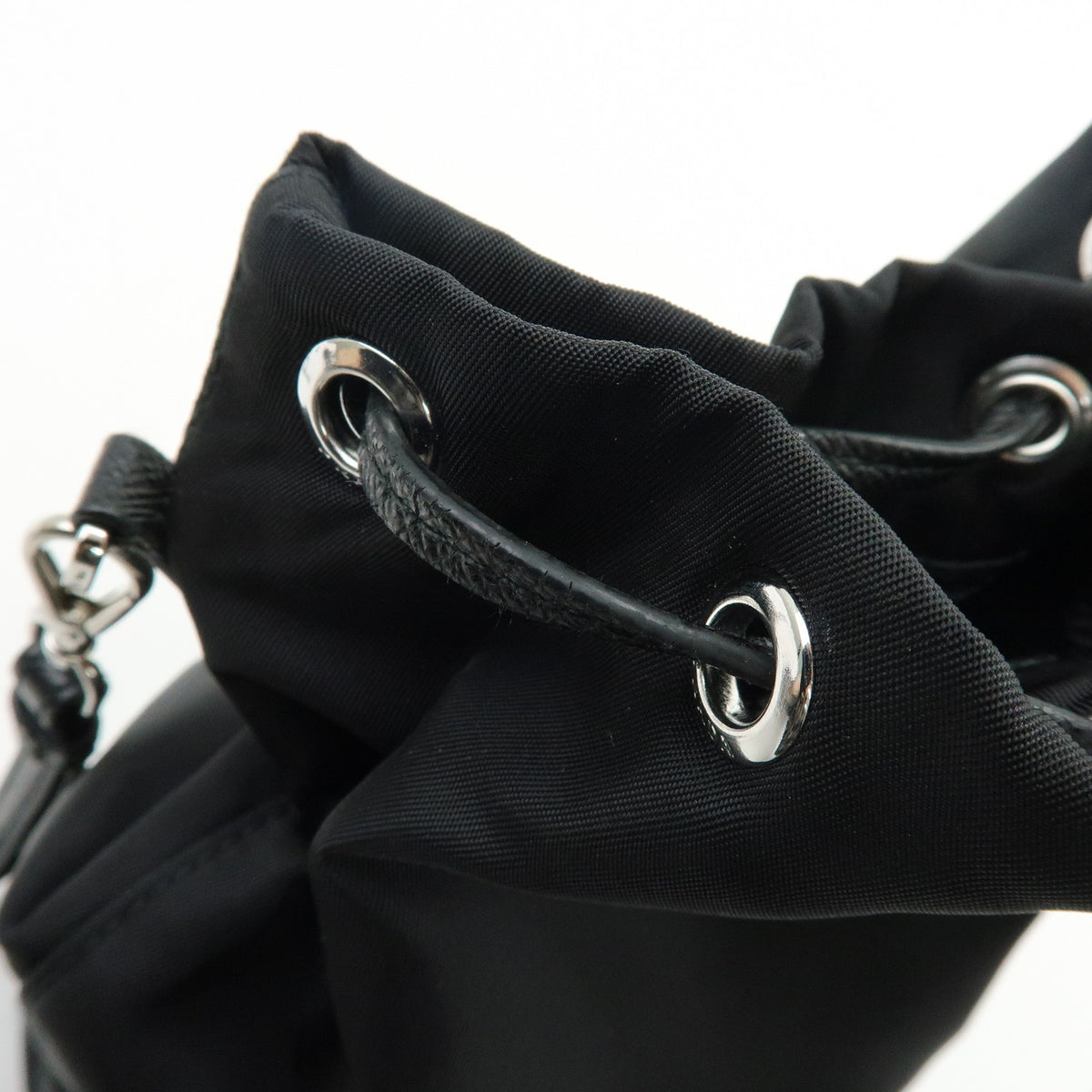 PRADA Triangle Logo Nylon Saffiano Leather Pouch Hand Bag Black 1NS369