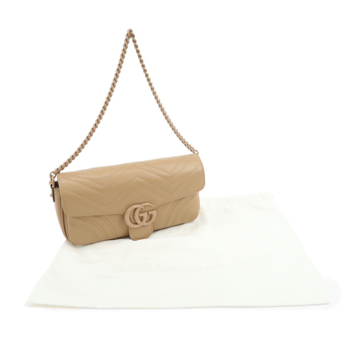 GUCCI GG Marmont Leather Chain Shoulder Bag Beige 826098