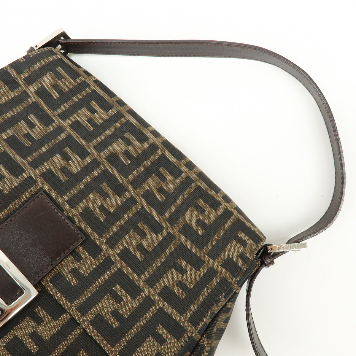 FENDI Mamma Baguette Zucca Canvas Leather Hand Bag Brown 26325