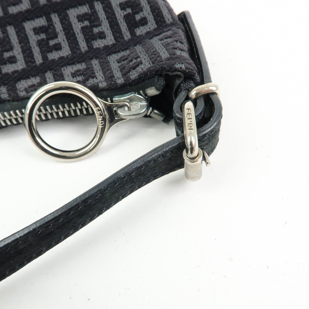 FENDI Zucchino Canvas Leather Shoulder Bag Hand Bag Black 8BR248