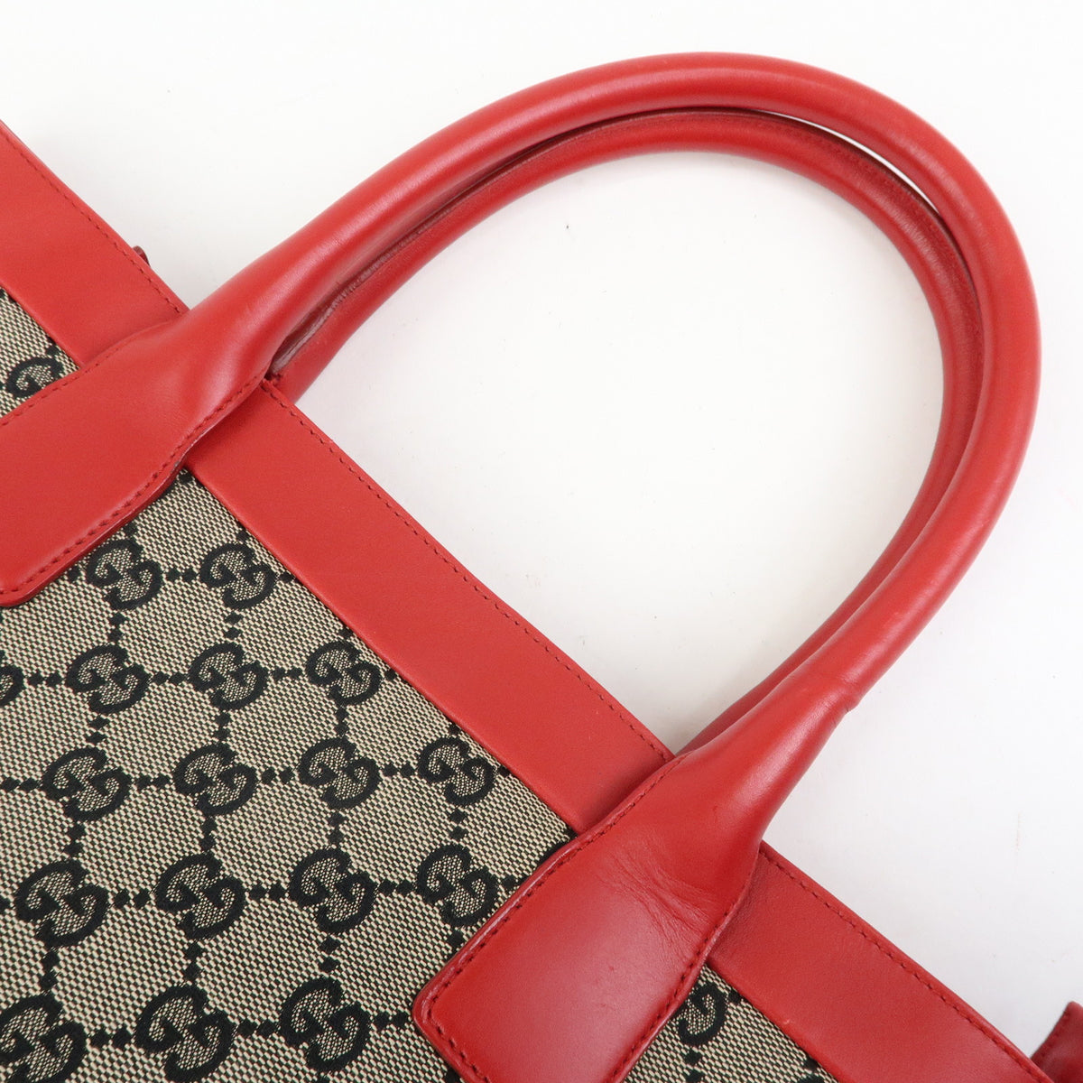 GUCCI GG Canvas Leather Tote Bag Hand Bag Beige Red 002・1119