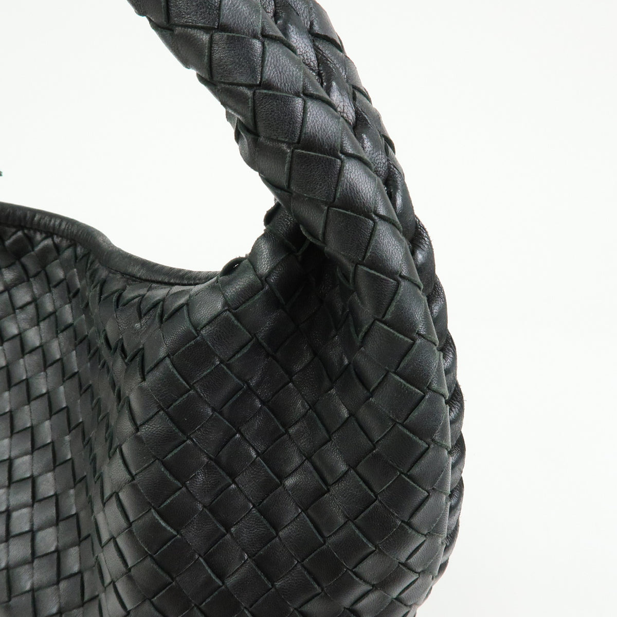 BOTTEGA VENETA Hobo Intrecciato Leather Shoulder Bag Black 115653