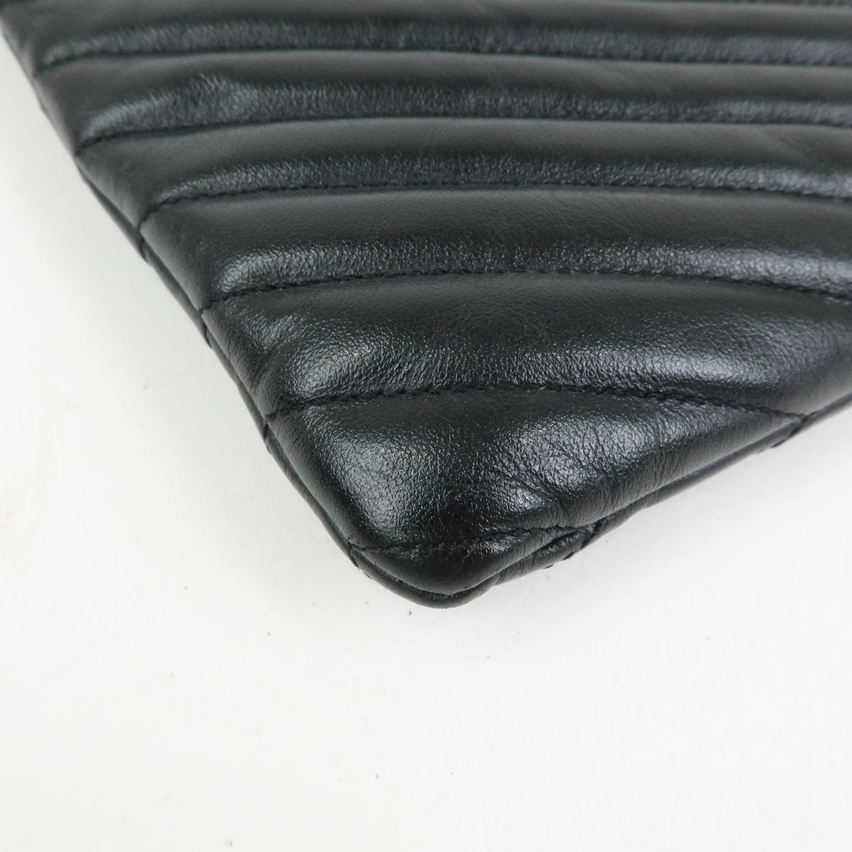 SAINT LAURENT PARIS V Stitch Leather Clutch Bag Flat Pouch Black