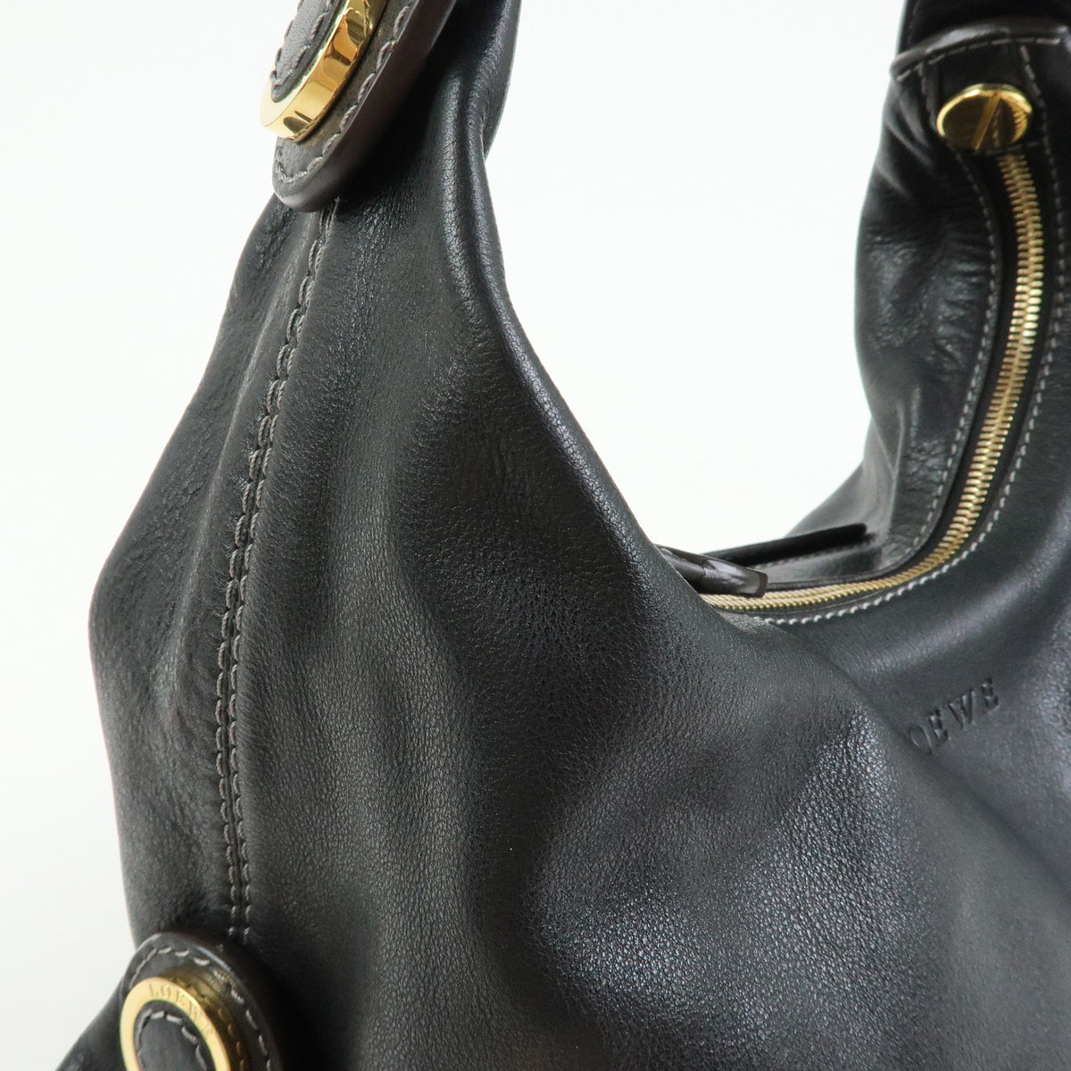 LOEWE Logo Leather Shoulder Bag Hand Bag Black