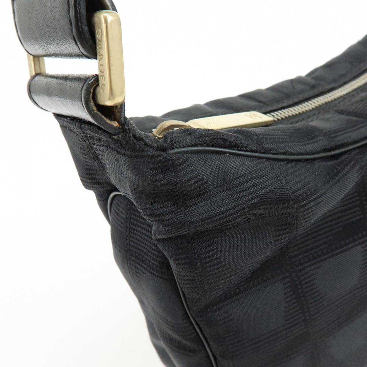 CHANEL New Travel Line Nylon Jacquard Leather Shoulder Bag Black