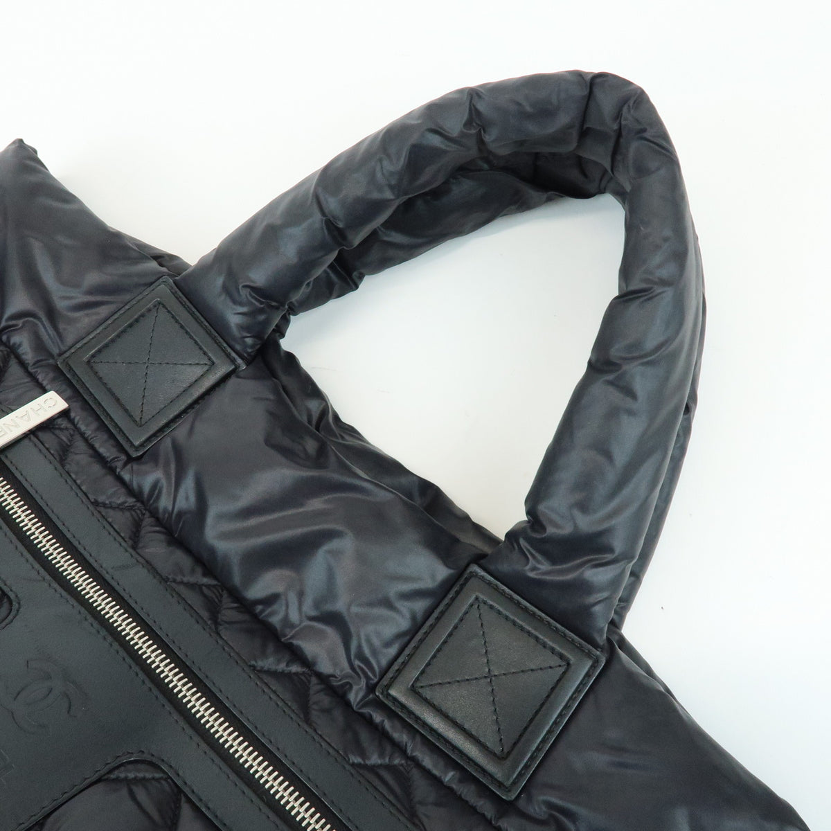 CHANEL COCO Cocoon PM Nylon Leather Small Tote Hand Bag Black A48610