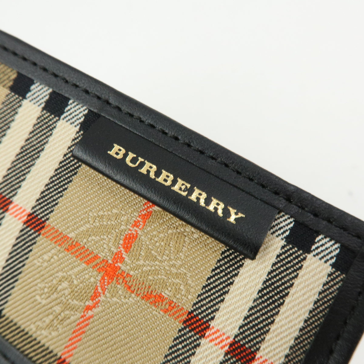 BURBERRY Nova Plaid Canvas Leather Pencil Case Pen Sleeve Beige