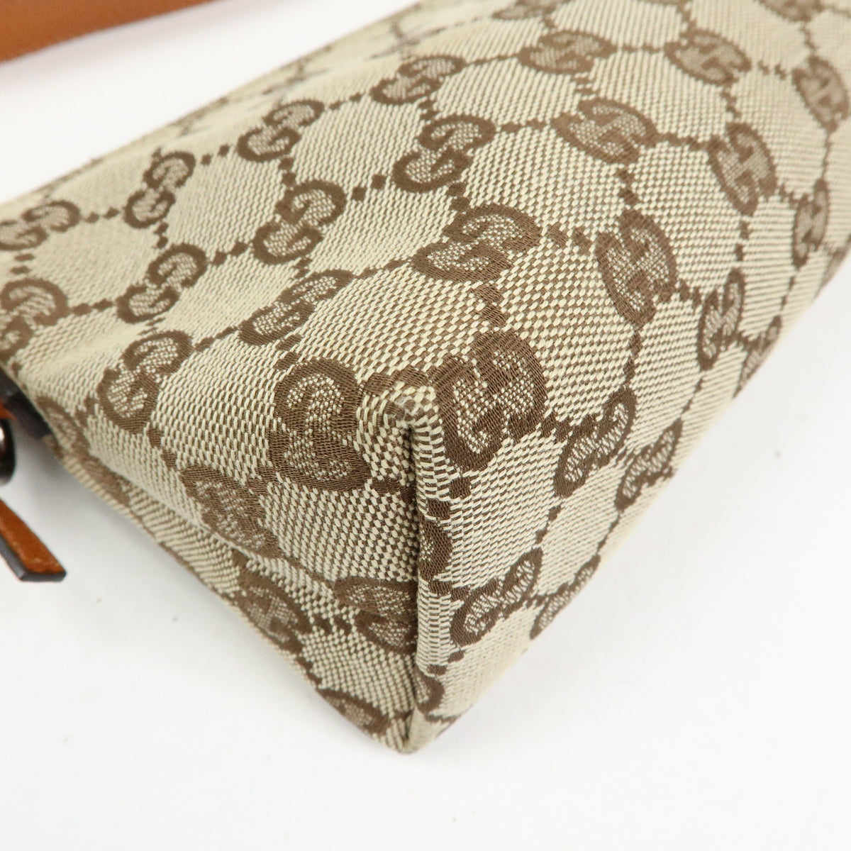 GUCCI GG Canvas Leather Accessory Pouch Hand Bag Brown 103399