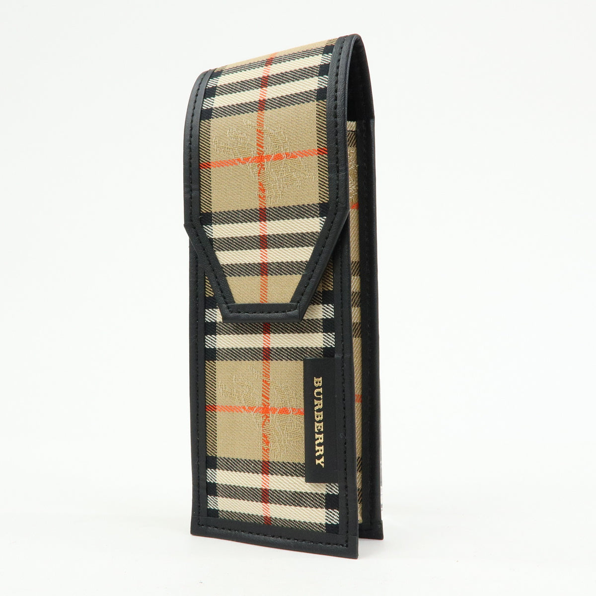 BURBERRY Nova Plaid Canvas Leather Pencil Case Pen Sleeve Beige