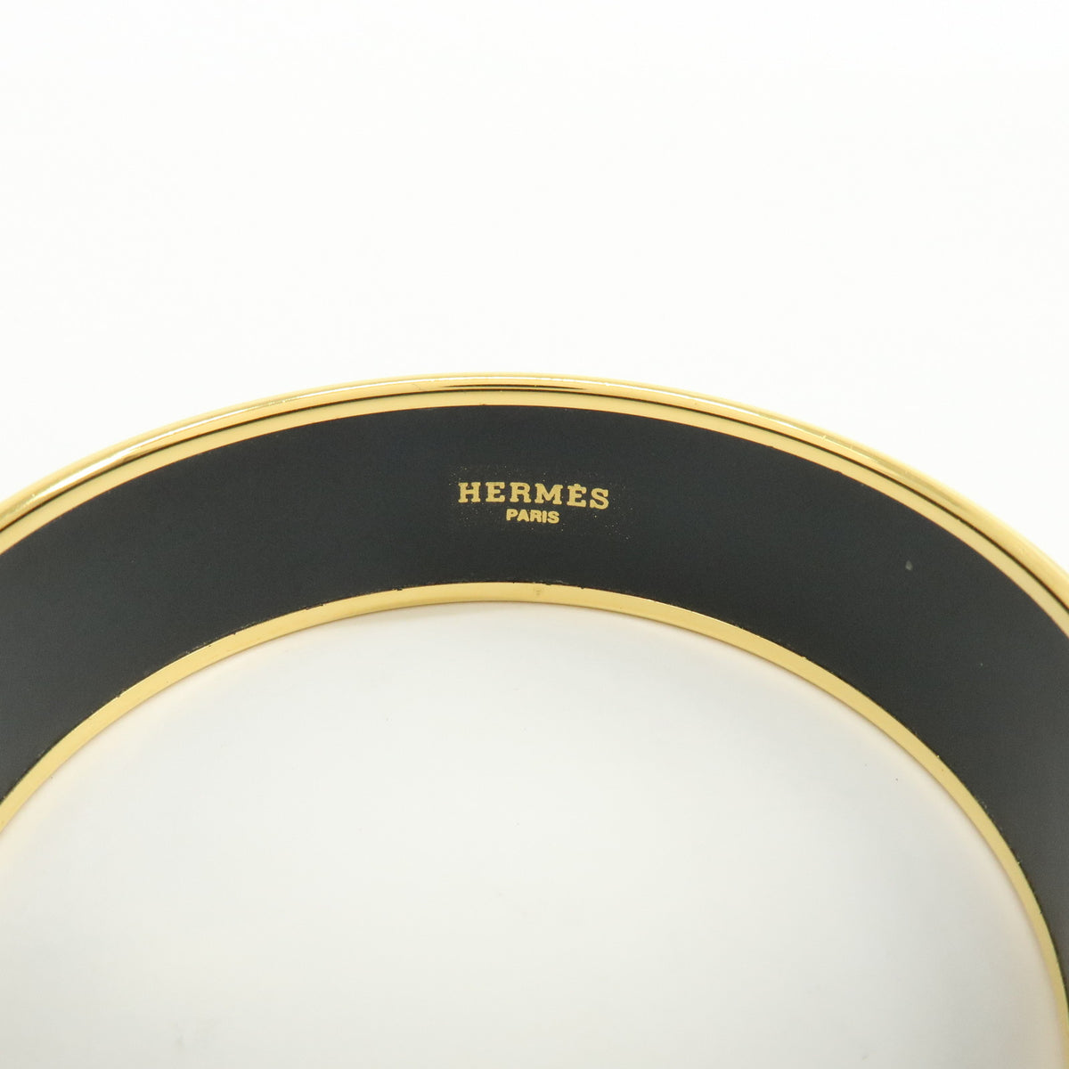 HERMES Email GM Gold Plated Bangle Bracelet Carriage Light Blue White