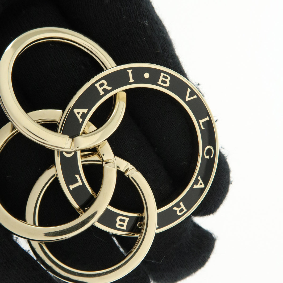 BVLGARI BVLGARI Triple Metal Key Ring Bag Charm Gold Black