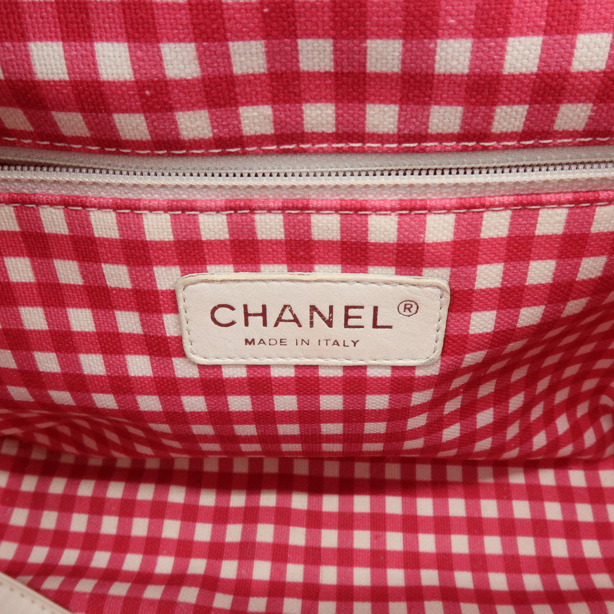 CHANEL Cruise Line Canvas Leather Gingham Hand Bag Tote Bag Pink A49918