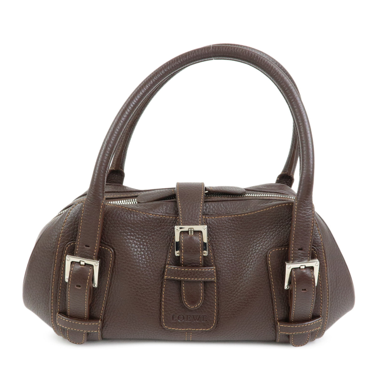 LOEWE Senda Leather Hand Bag Dark Brown
