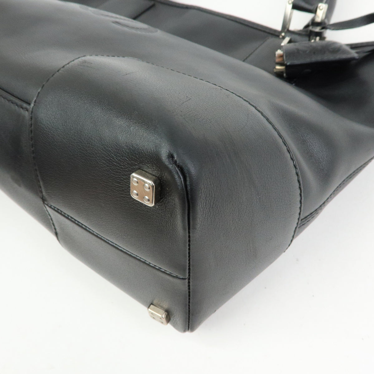 LOEWE Anagram Amazona Fusta Leather Tote Bag Hand Bag Black Silver