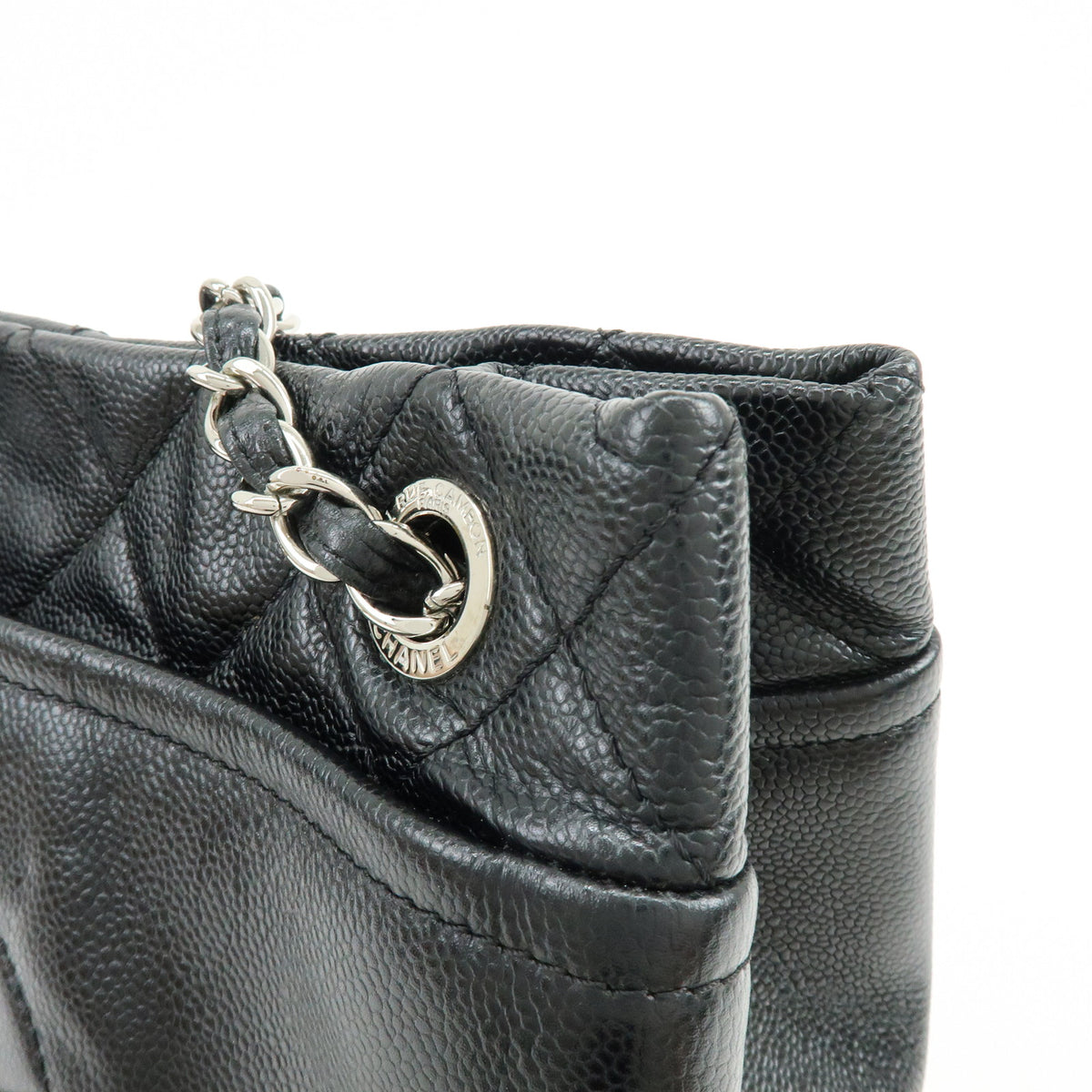 CHANEL COCO Mark Caviarskin Chain Shoulder Bag Black Silver