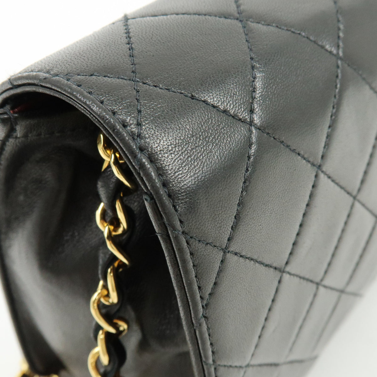 CHANEL Matelasse Lamb Skin Chain Shoulder Bag Black Gold