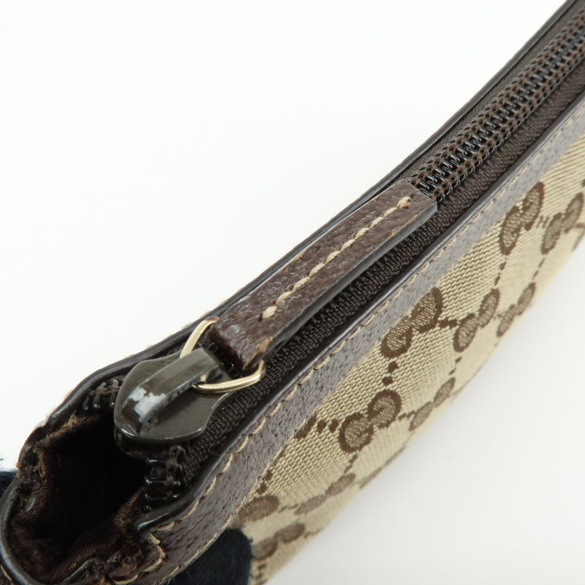 GUCCI GG Canvas Leather Hand Bag Pouch Shoulder Bag Brown Beige 154432