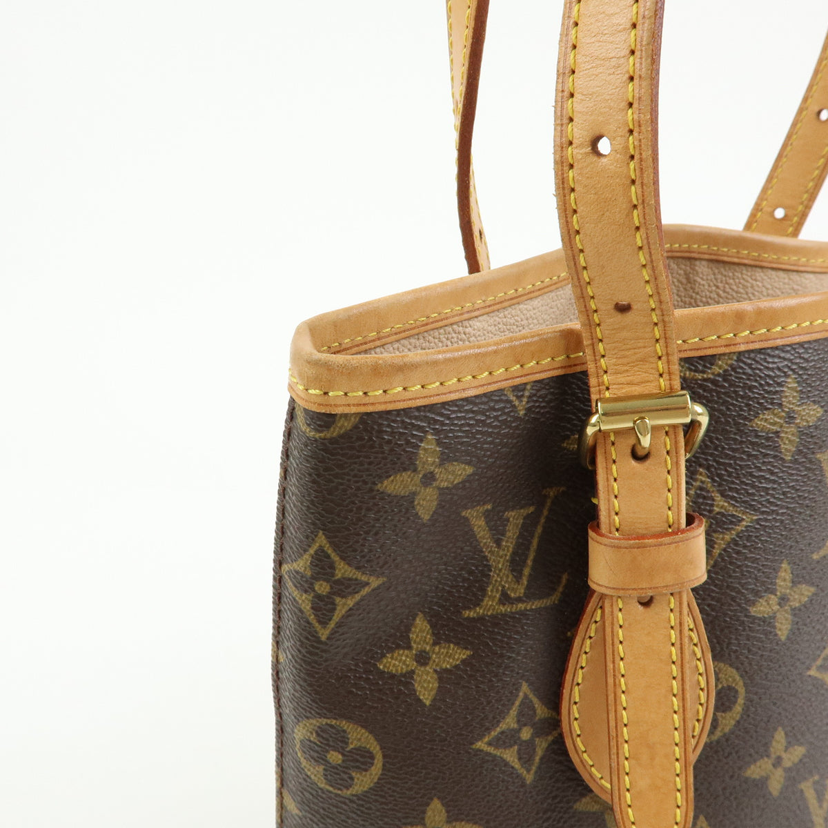 Louis Vuitton Monogram Canvas Leather Bucket PM Hand Bag Brown M42238