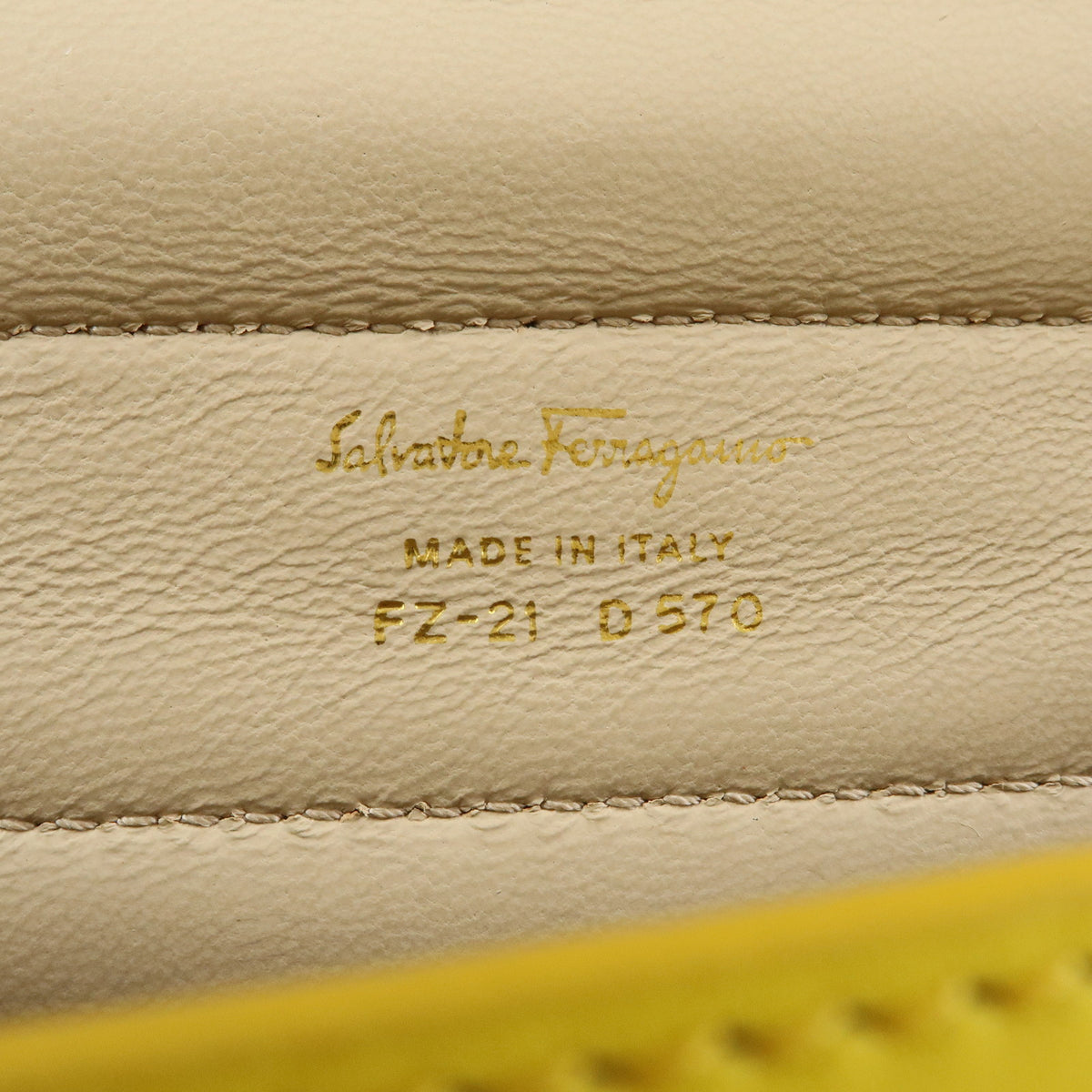 Ferragamo Gantini Leather 2Way Hand Bag Shoulder Bag Yellow Beige White