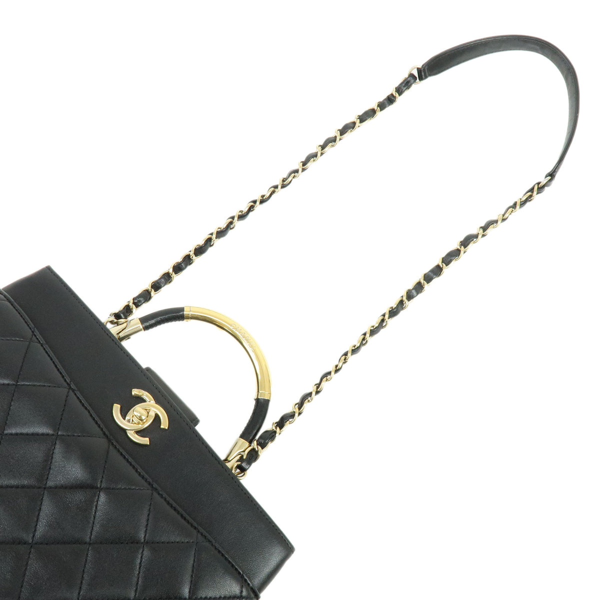CHANEL Matelasse COCO Mark Lamb Skin 2Way Bag Hand Bag Black A92238