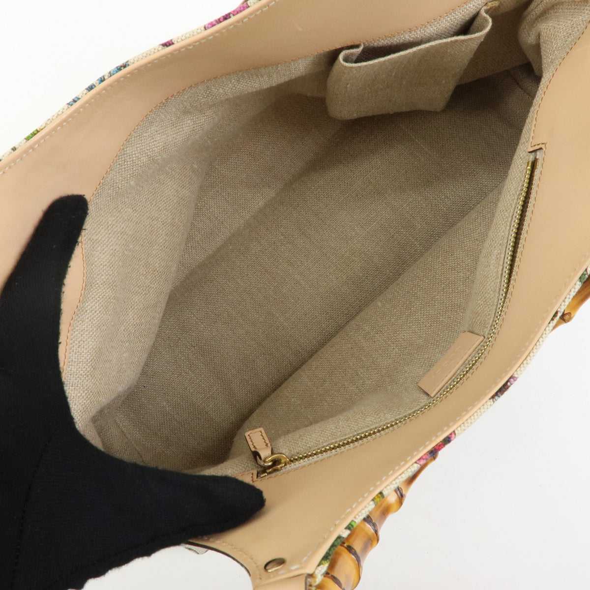 GUCCI Flora Bamboo Canvas Leather Shoulder Bag Hand Bag 137395