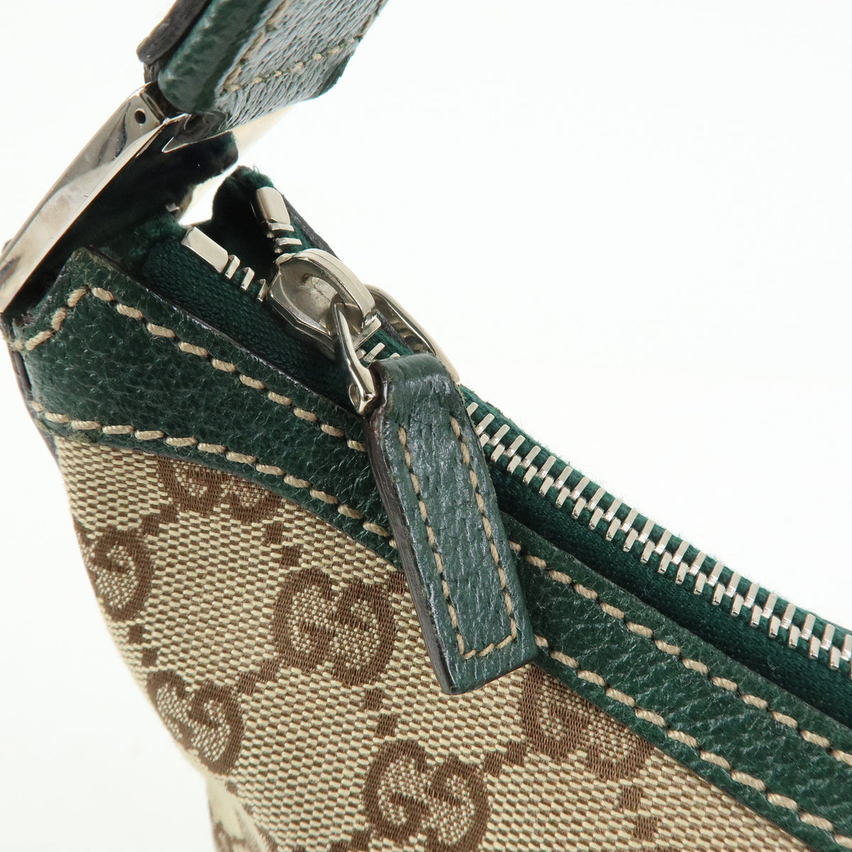 GUCCI Sherry GG Canvas Leather Shoulder Bag Beige Green Red 145812