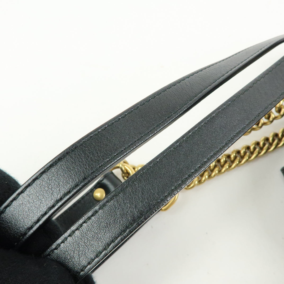 GUCCI GG Marmont Double G Leather Chain Shoulder Bag Black White 443501