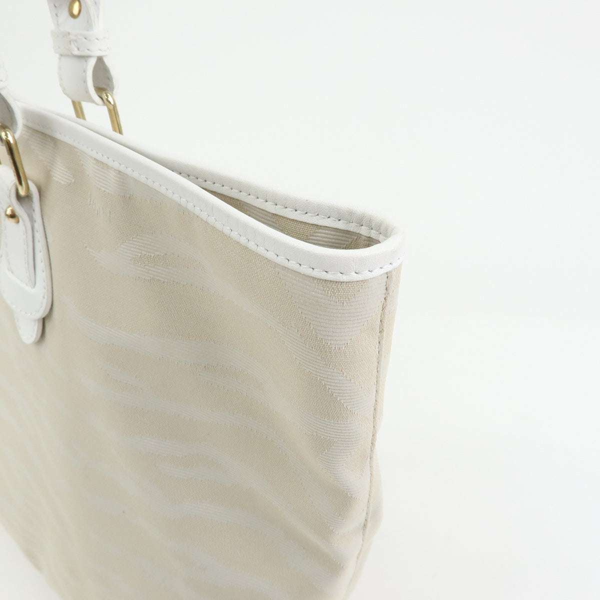 FENDI Canvas Leather Zebra Pattern Tote Bag Hand Bag Beige White 8BH115