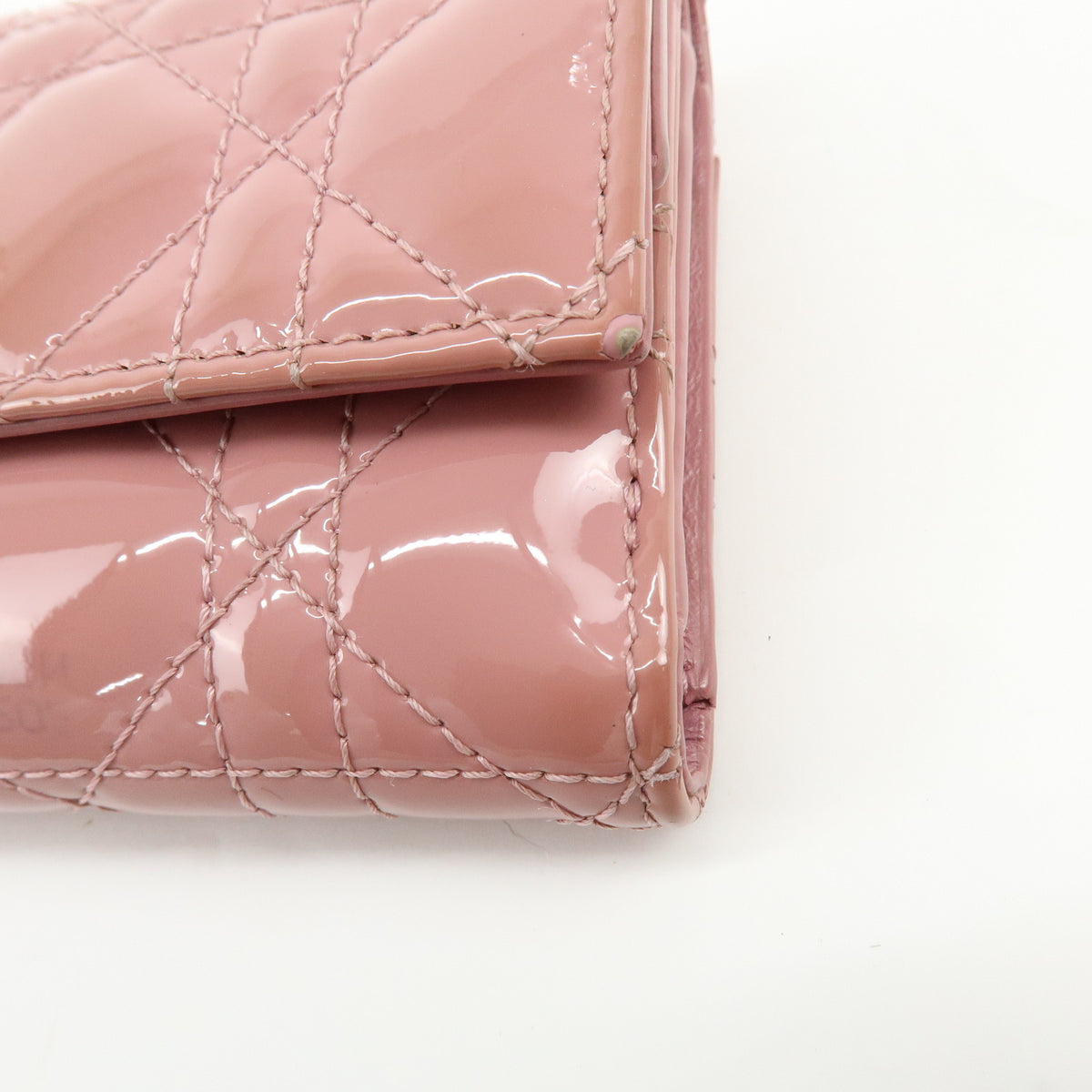 Christian Dior Lady Dior Cannage Patent Leather Bi-fold Compact Wallet