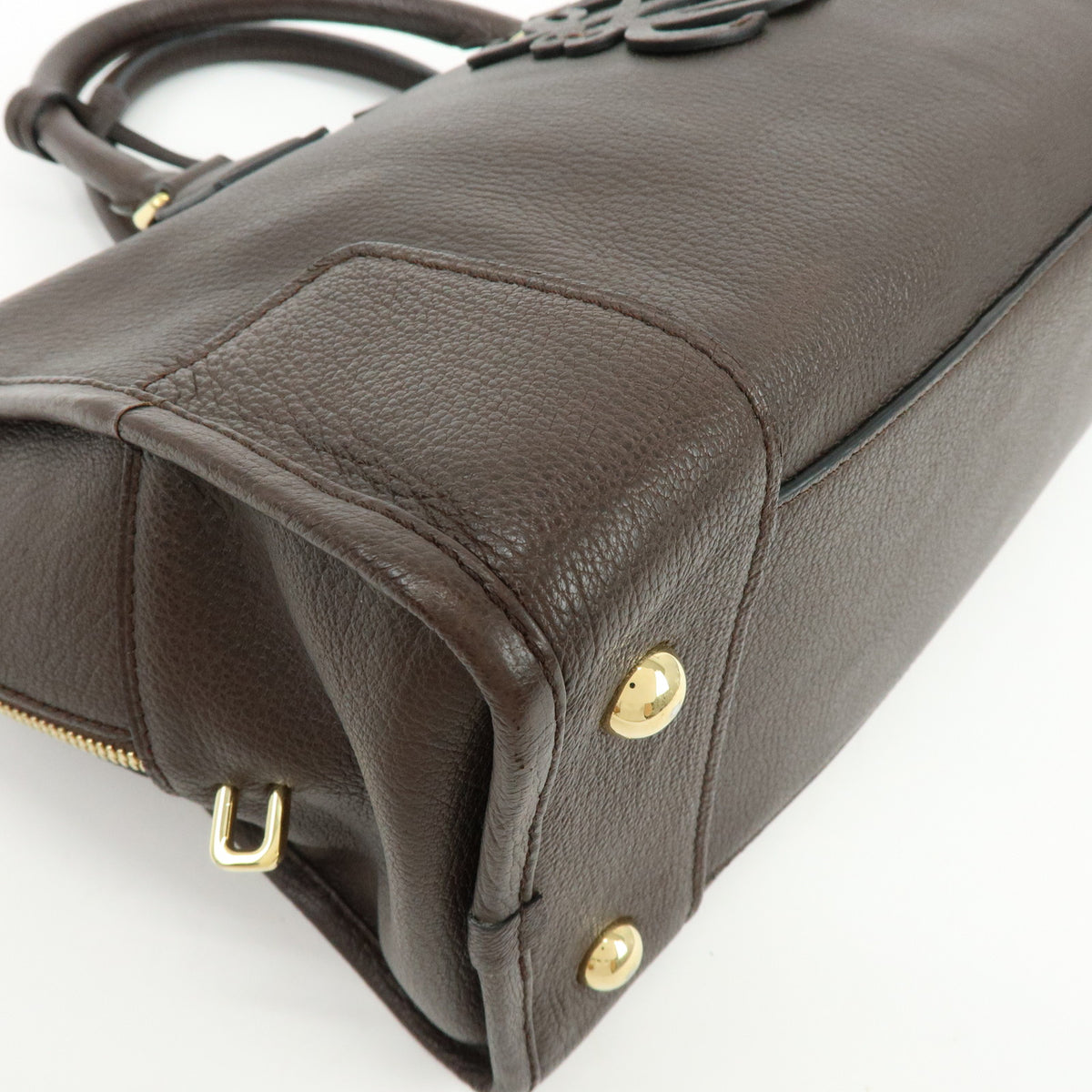 LOEWE Anagram Amazona 35 Leather Boston Bag Hand Bag Dark Brown