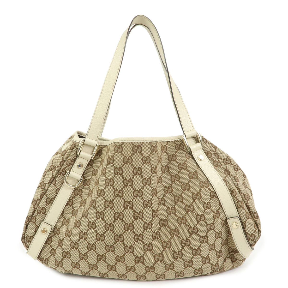 GUCCI Abbey GG Canvas Leather Tote Bag Hand Bag Beige Ivory 130736