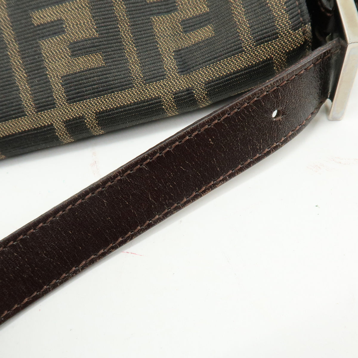 FENDI Mamma Baguette Zucca Canvas Leather Shoulder Bag Brown 26325