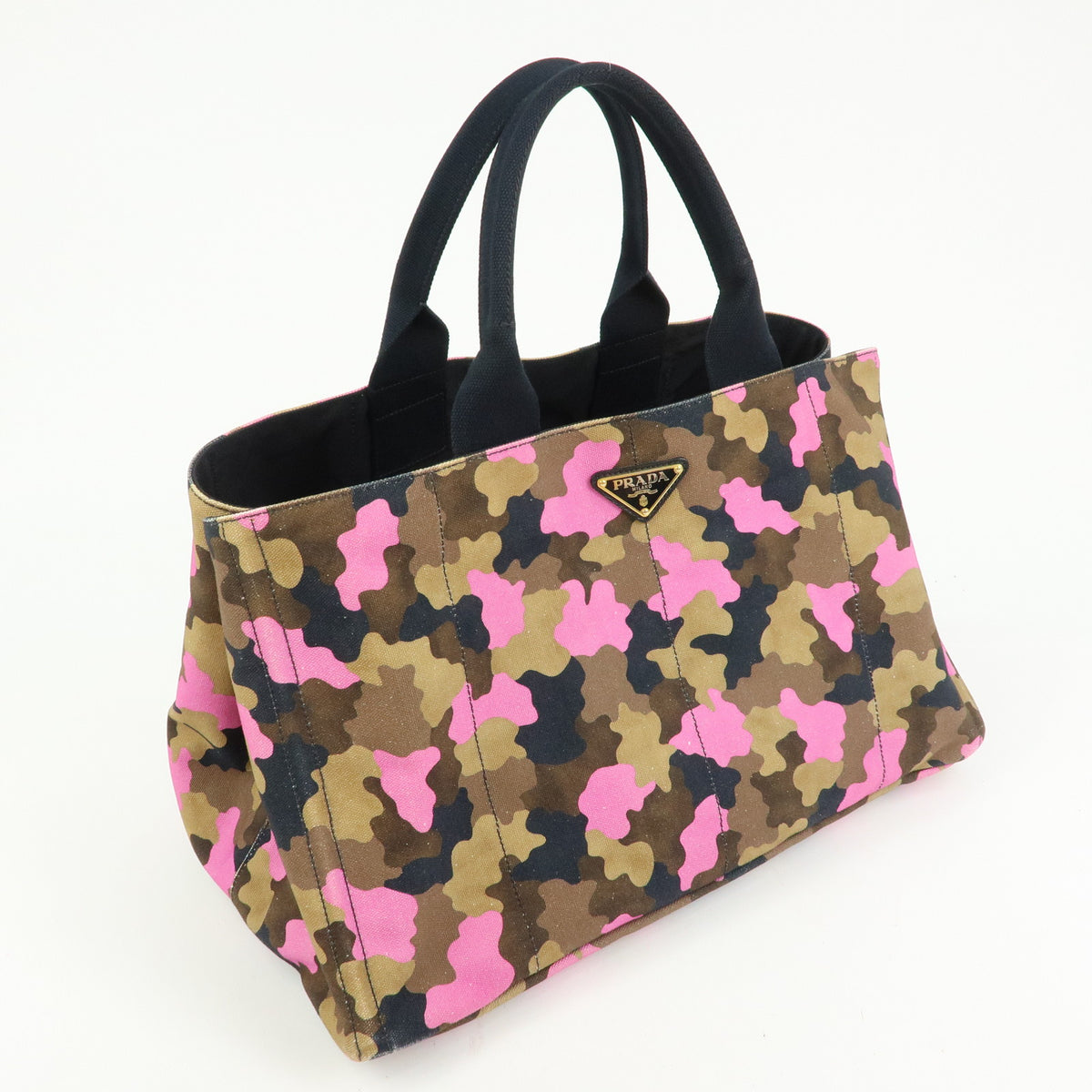 PRADA Triangle Logo Canapa Canvas Tote Bag Camouflage Khaki PInk BN2020