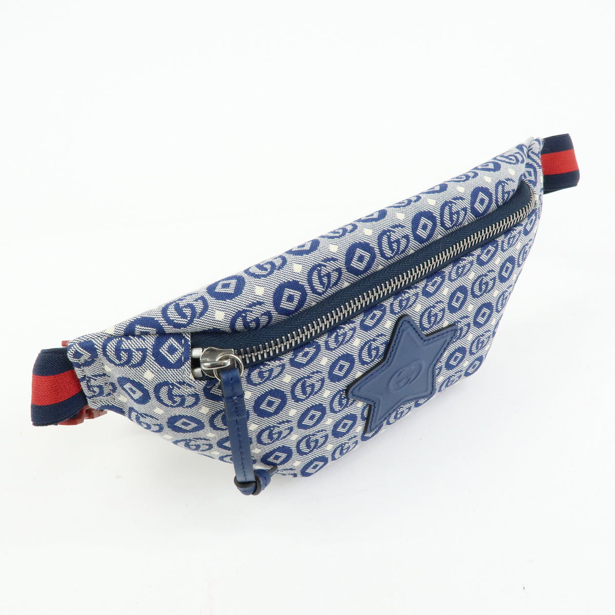 GUCCI Children's Canvas Leather Body Bag Waist Bag Blue 502095