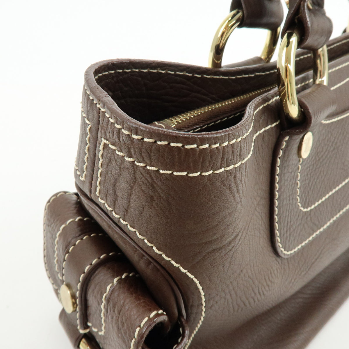 CELINE Triomphe Boogie Bag Leather Hand Bag Tote Bag Brown Ivory