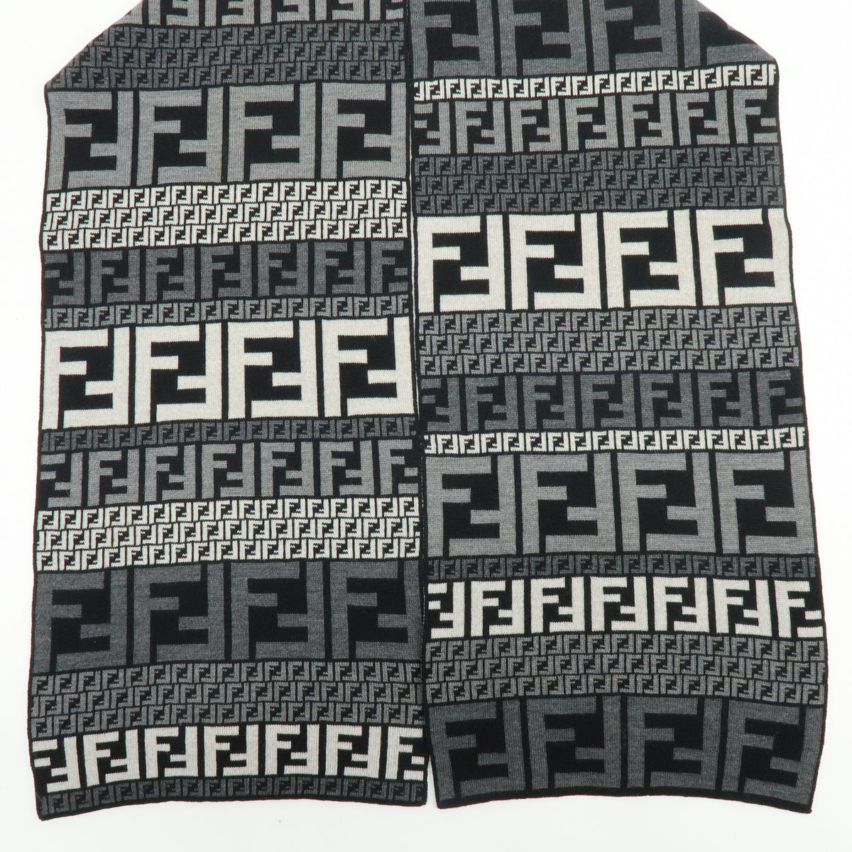 FENDI Zucca Zucchino Wool 100% Scarf Shawl Gray Black Ivory