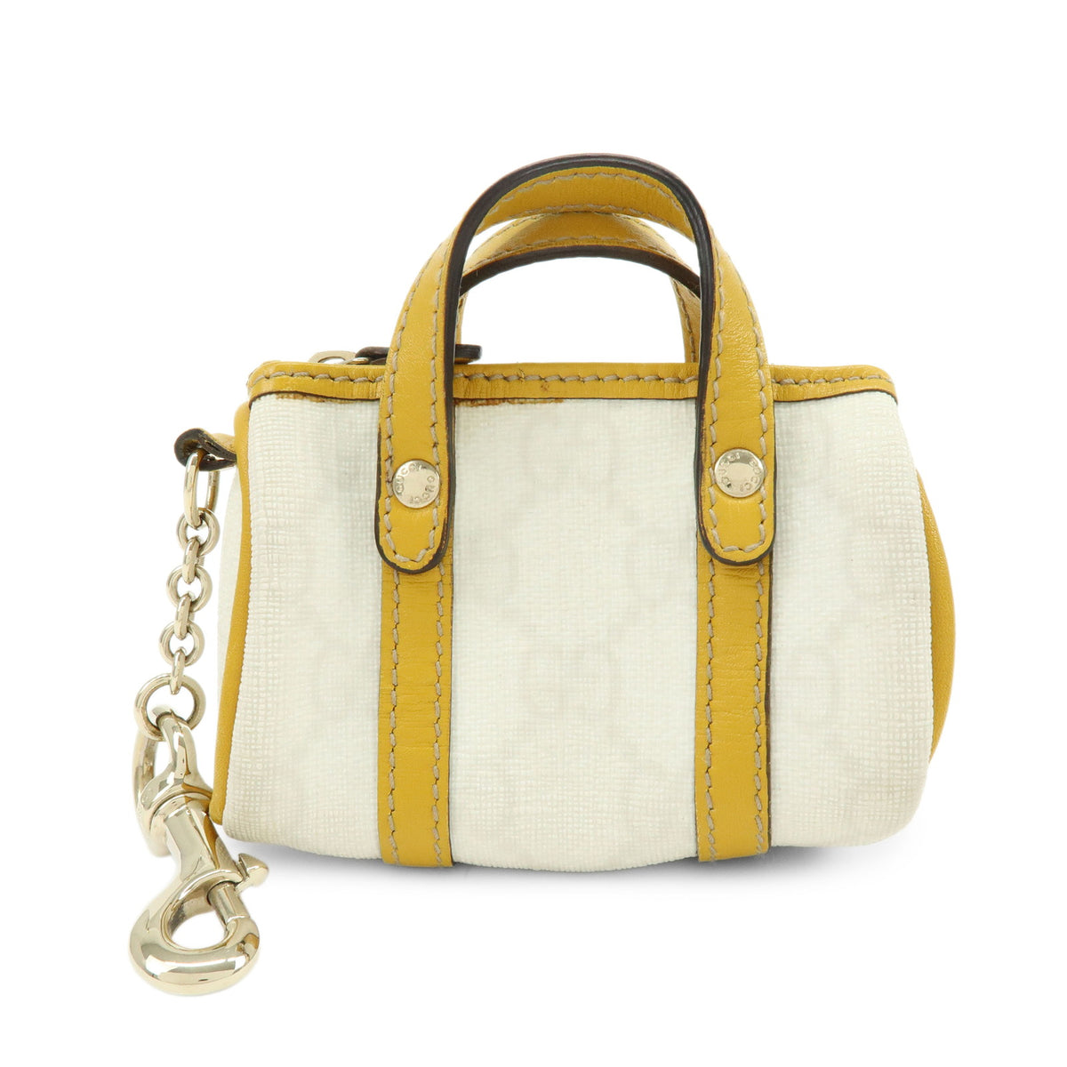 GUCCI GG Supreme Leather Mini Boston Bag Charm White Yellow 198338
