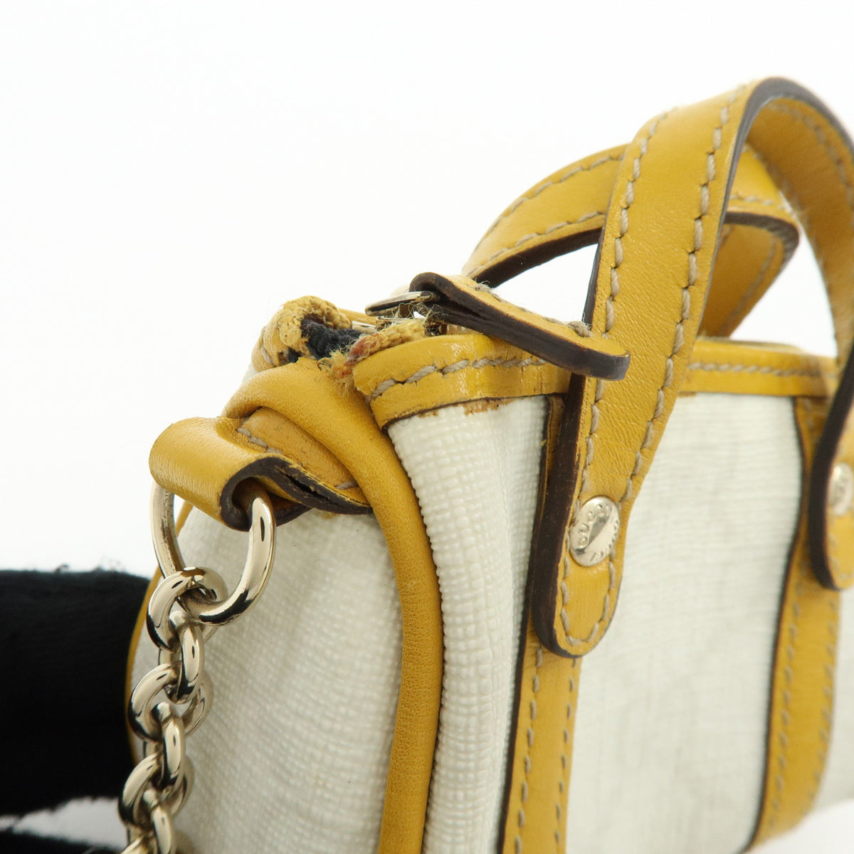 GUCCI GG Supreme Leather Mini Boston Bag Charm White Yellow 198338