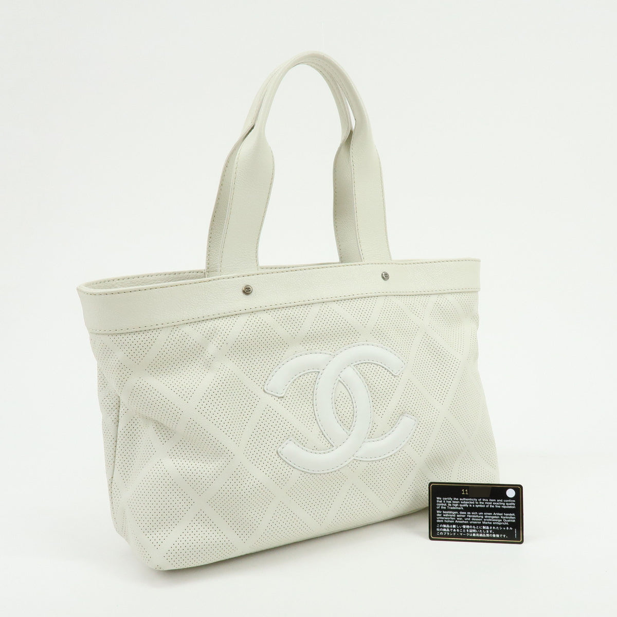 CHANEL COCO Mark Leather Perforated Shoulder Bag Hand Bag White